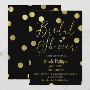 Invitación Lluvia de Regalos Nupciales Moderno Dorado y Negro