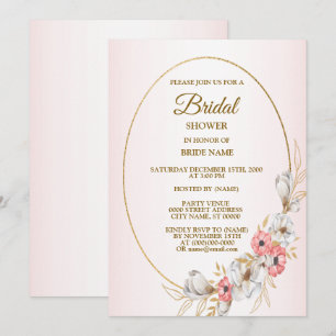 Invitación Lluvia de Regalos Nupciales Rosa Dorada Floral Geo