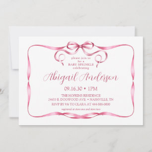 Invitación Lluvia de regalos para bebé con cinta rosa acuarel