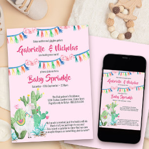 Invitación Lluvia de regalos para bebé Llama Rosa Baby Shower