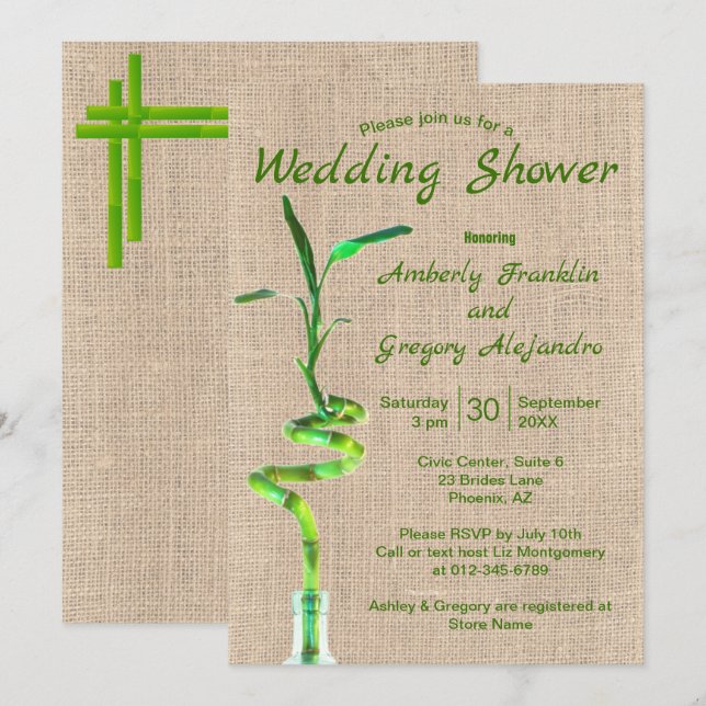 Invitación Lluvia de Regalos para la Novia Bambú Suerte Espir (Anverso / Reverso)