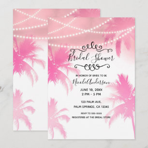 Invitación Lluvia de Regalos para Novia con Palmeras Rosadas