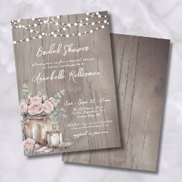 Invitación Lluvia de Rosas Rosadas Campestres en Madera Rústi
