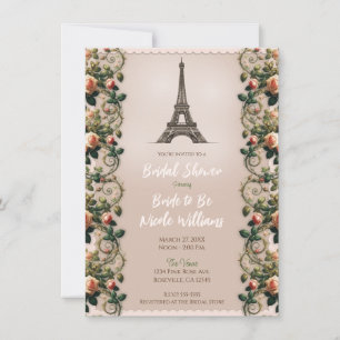 Invitación Lluvia de té floral de rosas rosadas desgastadas p