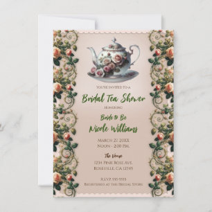 Invitación Lluvia de té floral de rosas rosadas deslucidas pa