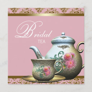 Invitación Lluvia de té nupcial de damasco y oro rosa