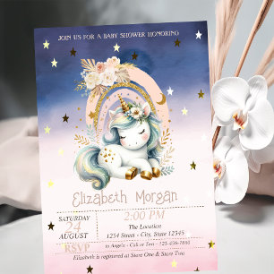 Invitación Lluvia de Unicornio de Estrellas Ombre Baby Shower