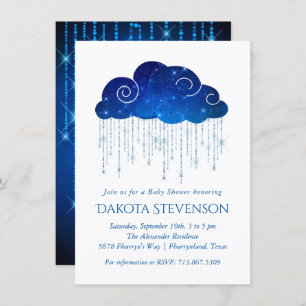 Invitación Lluvia espumosa Baby Shower azul real en negrita