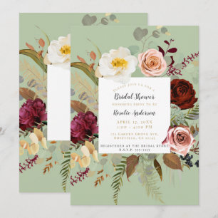 Invitación Lluvia floral campestre verde rústica para despedi