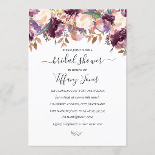 Invitación Lluvia floral de Borgoña Púrpura para Despedida de
