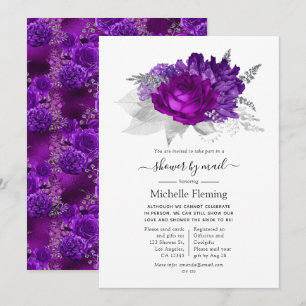 Invitación Lluvia Floral de Púrpura Real y Plata por Correo