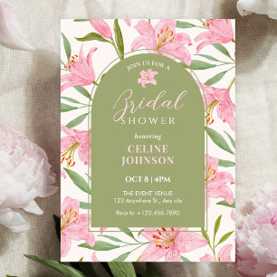Invitación Lluvia floral pastel lirio rosa verde ducha de nov