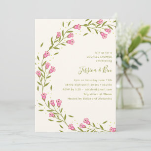 Invitación Lluvia floral rosa marfil para boda de parejas
