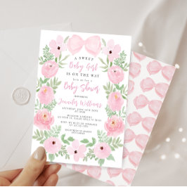 Invitación Lluvia floral rosada lindo arco boho bebé ducha