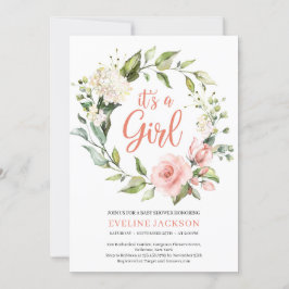 Invitación Lluvia floral verde y rubia es un bebé chica