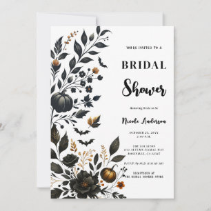 Invitación Lluvia Nupcial de Halloween Floral Otoñal Naranja 