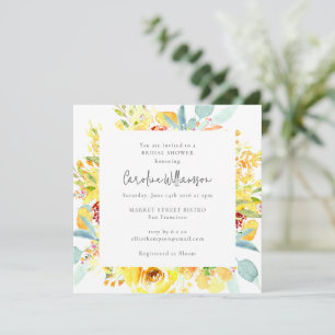 Invitación Lluvia Nupcial Floral Acuarela Amarilla de Verano