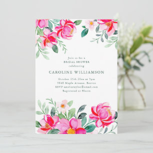 Invitación Lluvia Nupcial Floral Acuarela Rosa Brillante de V
