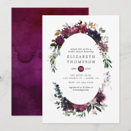 Invitación Lluvia Nupcial Floral Acuarela Violeta Bordo