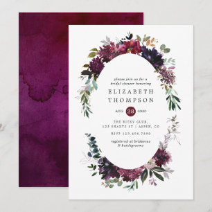 Invitación Lluvia Nupcial Floral Acuarela Violeta Bordo