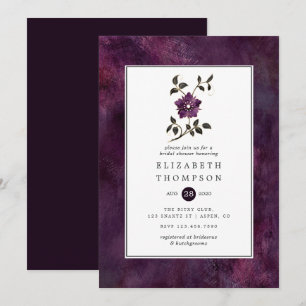 Invitación Lluvia Nupcial Floral de Terciopelo Ciruela Profun