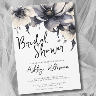 Invitación Lluvia Nupcial Floral Negra Blanca