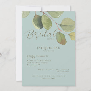 Invitación Lluvia Nupcial Moderna de Eucalipto Verde Aguamari