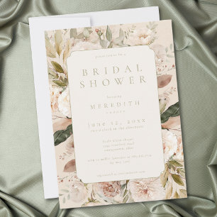 Invitación Lluvia Nupcial Rústica Neutral Crema Floral