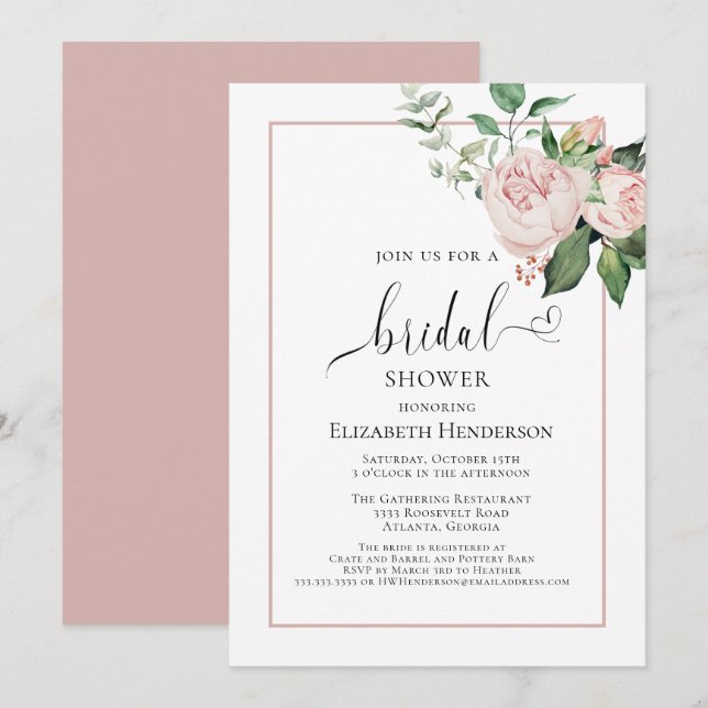 Invitación Lluvia Rosa Floral Corazón Script Despedida de Sol (Anverso / Reverso)
