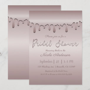 Invitación Lluvia Rosada Rosa Dorado Rubor Helado Bridal Show
