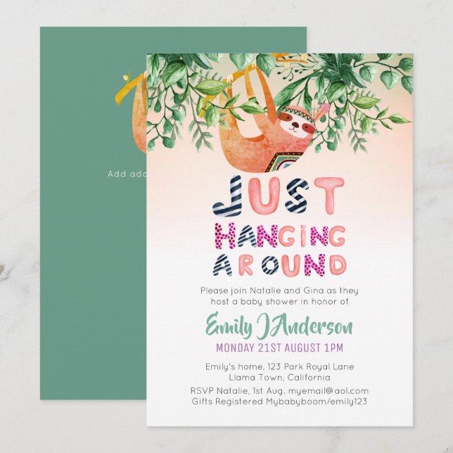 Invitación LLUVIA Tribal Colgando Alrededor Del Bebé Verde (Anverso / Reverso)