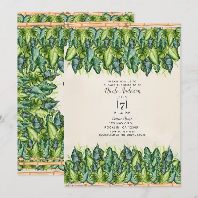 Invitación Lluvia Tropical de Hojas y Bambú para Despedida de (Anverso / Reverso)