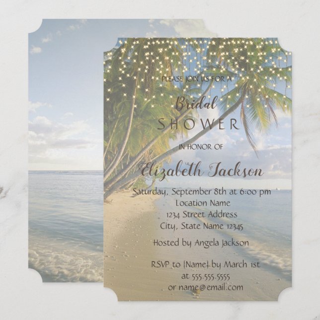 Invitación Lluvia Tropical,Palma,Luces de Cadenas  Despedida  (Anverso / Reverso)