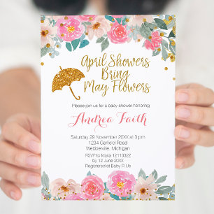 Invitación Lluvias de Abril rosadas y doradas traen flores de