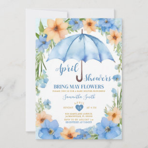 Invitación Lluvias de Abril traen flores de Mayo Paraguas Azu