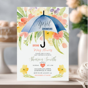Invitación Lluvias de Abril traen Flores de Mayo Paraguas Azu
