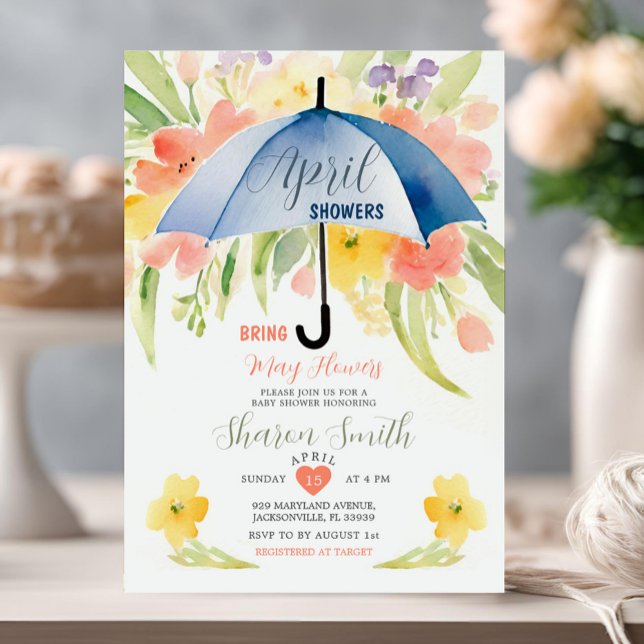 Invitación Lluvias de Abril Traen Flores de Mayo Paraguas Azu (Subido por el creador)