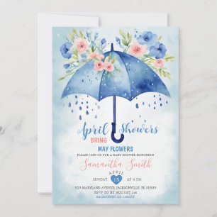 Invitación Lluvias de Abril traen flores de Mayo Paraguas Azu