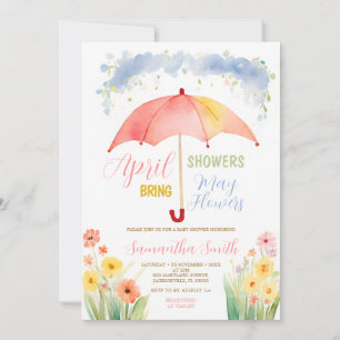 Invitación Lluvias de Abril traen Flores de Mayo Paraguas Roj