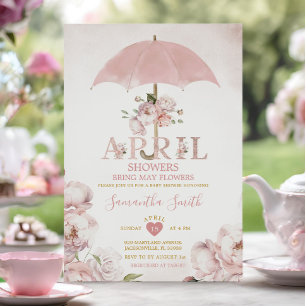 Invitación Lluvias de Abril traen Flores de Mayo Paraguas Ros