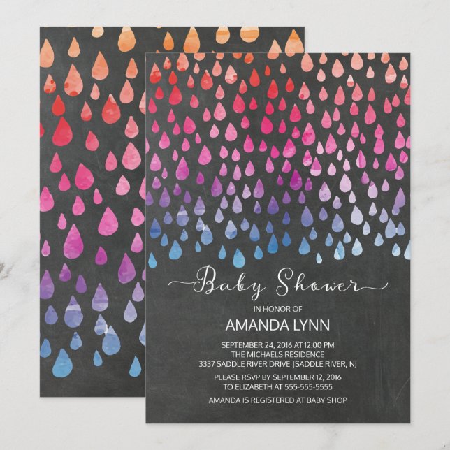 Invitación Lluvias de Chalkboard modernas en Baby Shower neut (Anverso / Reverso)