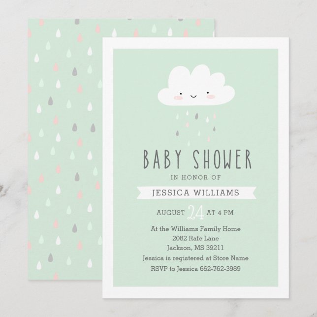 Invitación lluviosa divertida de Baby Shower de la (Anverso / Reverso)