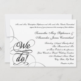Invitación Lo hacemos, Boda blanco y negro de Swirly