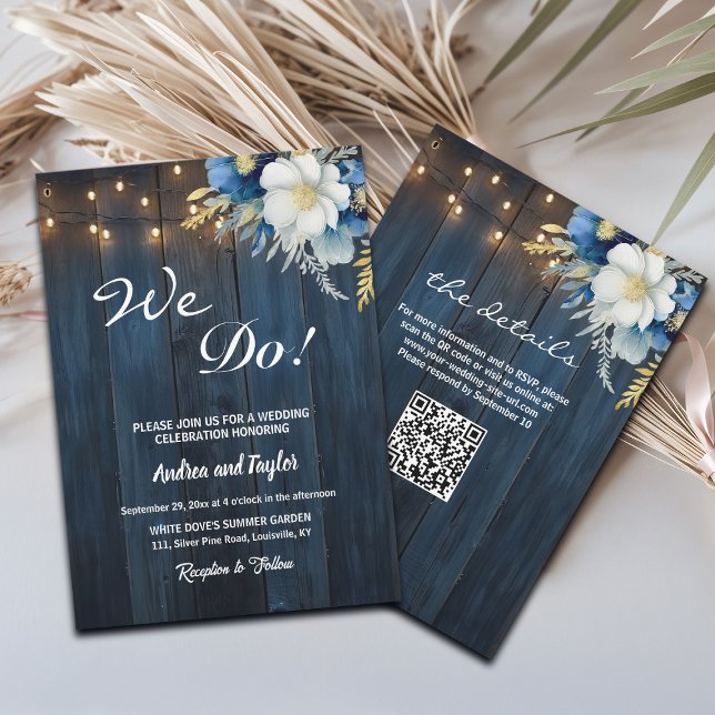 Invitación ¡Lo Hacemos! Boda de código QR Floral azul azul de (Subido por el creador)