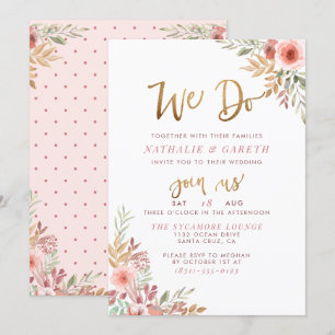 Invitación Lo hacemos   Boda de guiones a mano y Rosas íntimo