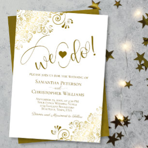 Invitación ¡Lo Hacemos! Boda elegante de oro y blanco