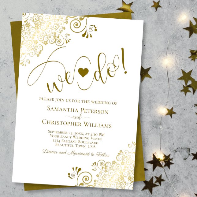 Invitación ¡Lo Hacemos! Boda elegante de oro y blanco (Subido por el creador)