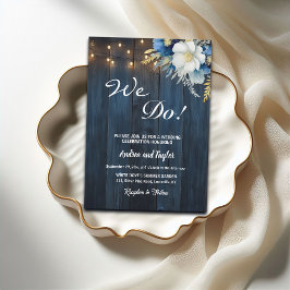 Invitación ¡Lo Hacemos! Boda floral azul azul rubio de madera
