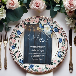 Invitación ¡Lo Hacemos! Boda floral azul azul rubio de madera