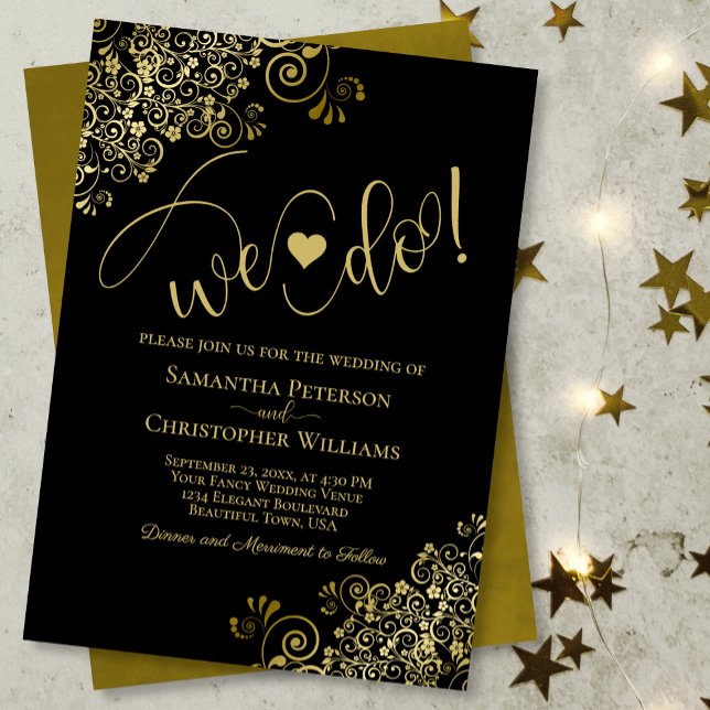 Invitación ¡Lo Hacemos! Elegante amigo Boda negro y oro (Subido por el creador)